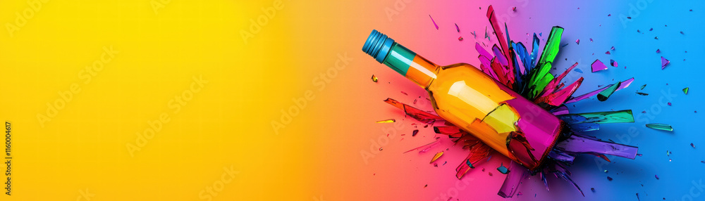 Poster a vibrant bottle splashes color against a gradient background, creating an energetic and artistic vi