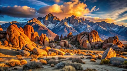 Vintage Style Photography of Mid-Morning Light on Alabama Hills Rock Formations, Lone Pine, Eastern Sierra, California