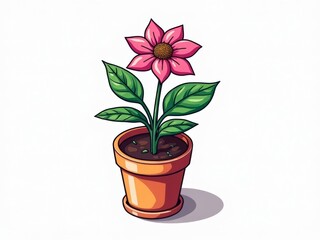 Fototapeta premium Potted Pink Flower Cartoon
