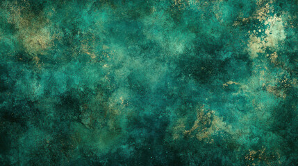 Fototapeta premium A watercolor background design, vivid emerald greens merging into soft teal and gold accents, organic fluid patterns