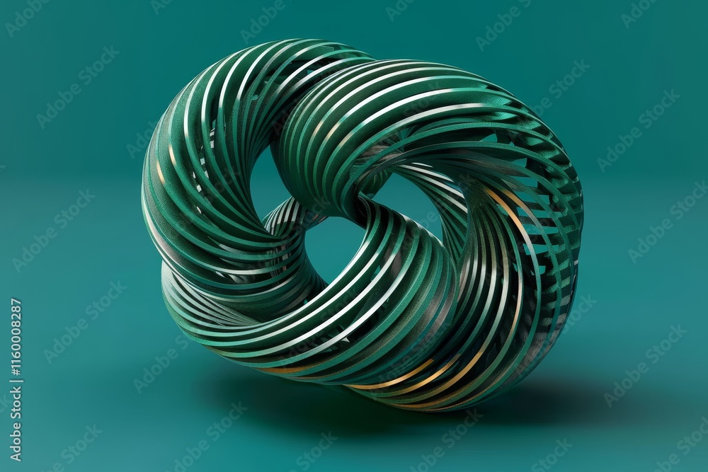 Aufkleber minimalistic teal ribbon torus loop design on dark green background with modern digital art style