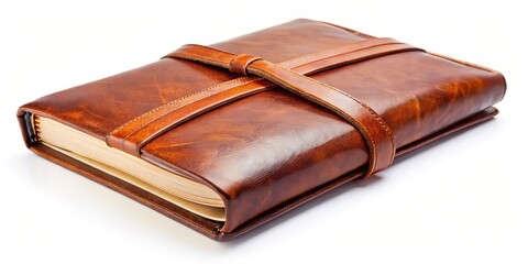 Elegant Brown Leather Journal Close-Up: Wide-Angle Photography