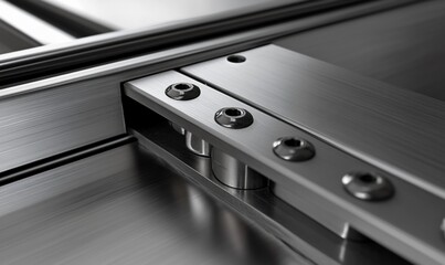 Obraz premium Close-up of a metallic linear guide system for smooth motion.
