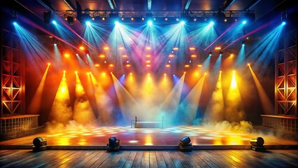 Empty Stage Spotlight Smoke Concert Background Wide Angle  Art