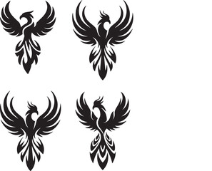 A unique vector silhouette logo of an abstract phoenix rising