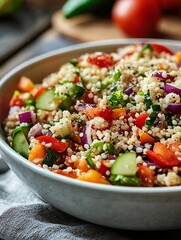 Vibrant Mediterranean Couscous Salad with Fresh Vegetables and Herbs : Generative AI