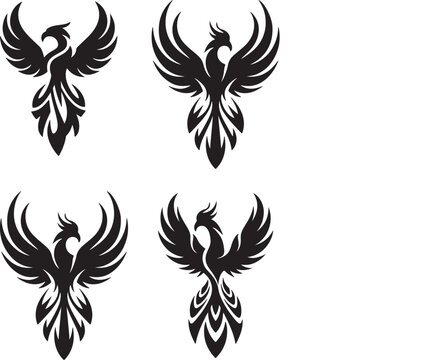 A unique vector silhouette logo of an abstract phoenix rising