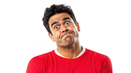 Confused Male Soccer Player in Red Uniform