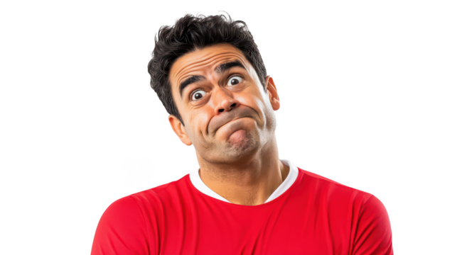 Confused Male Soccer Player in Red Uniform