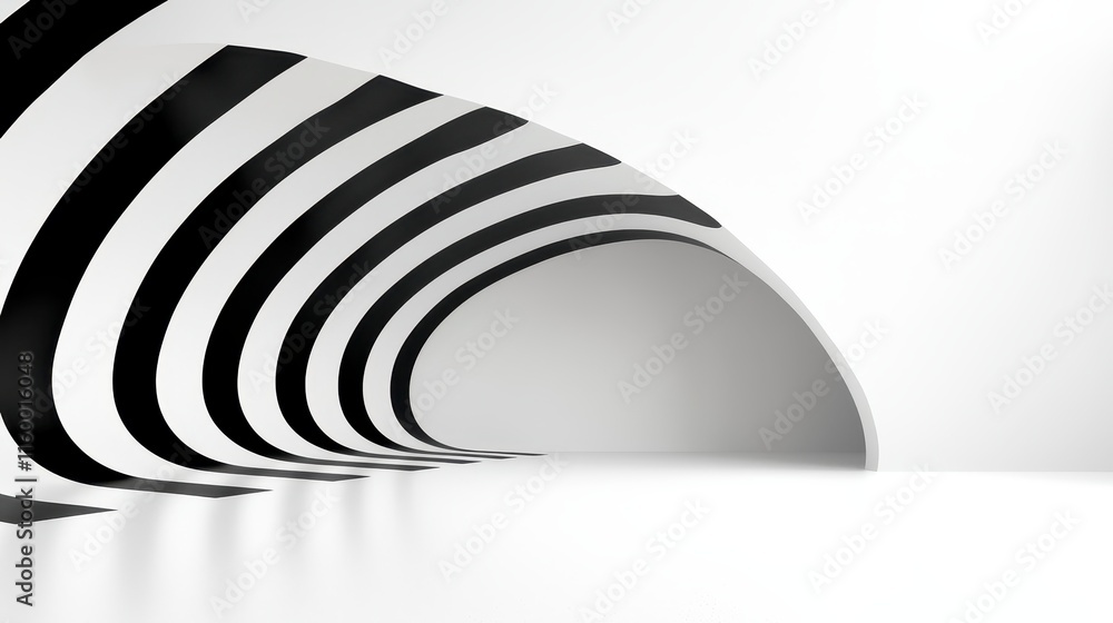 Poster abstract architectural design with black and white curved lines in modern space