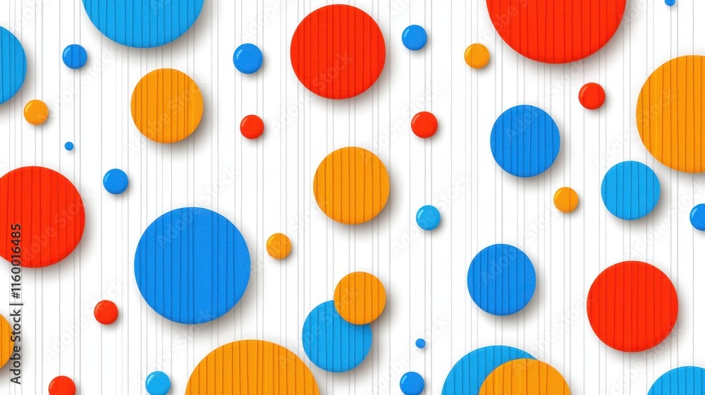 Aufkleber colorful circular shapes on light wooden background creating a playful and vibrant pattern design
