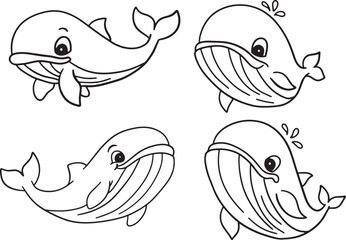 Cute Black and White Whale Outline