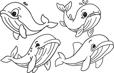 Cute Black and White Whale Outline
