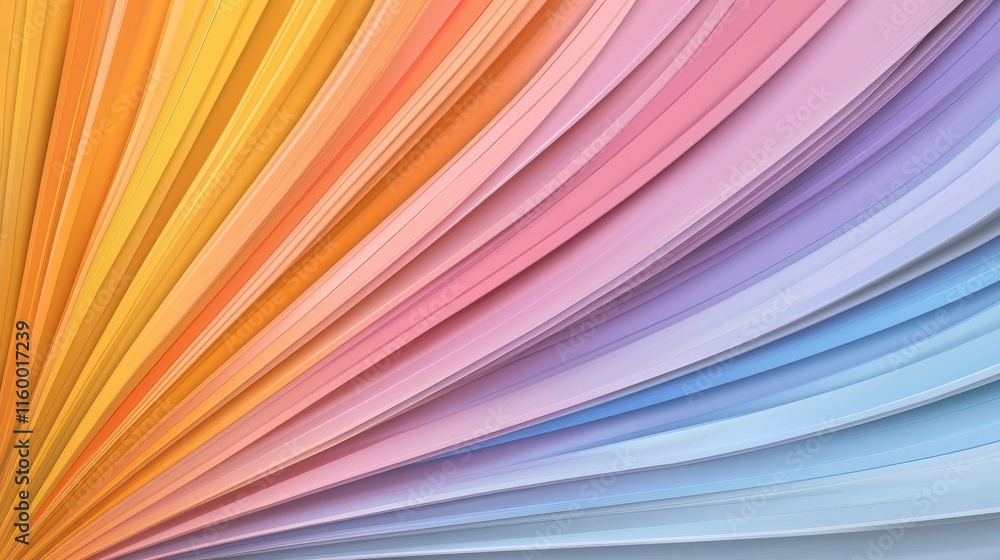 Poster vibrant colorful paper sheets fanned out in a beautiful gradient display for art and design projects