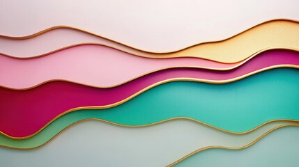 Abstract Wavy Background with Colorful Layers and Golden Edges for Modern Design and Decoration