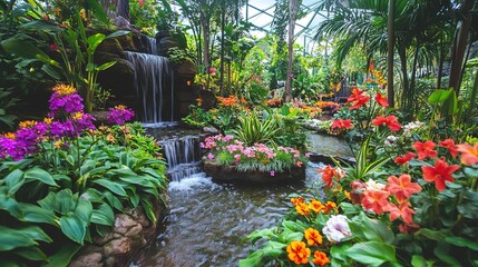 Obraz premium Diverse Array of Blooming Flowers in a Garden: A Botanical Wonderland with Natural Background Essence