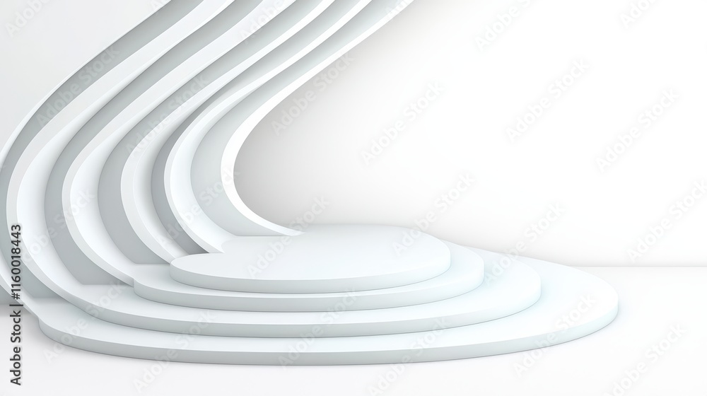 Poster smooth white curved background with steps ideal for modern product display and minimalist design