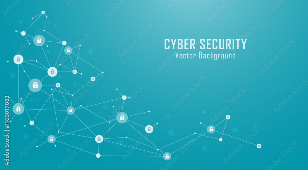 Aufkleber Concept of cybersecurity and network protection. Molecular structure and padlock abstract background for innovation technology, science. Secure technology. Vector illustration.