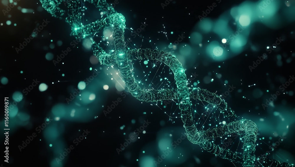 Poster abstract teal dna chain digital rendering.