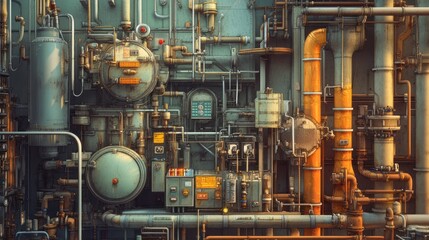 An industrial stock cracker machine surrounded by a complex system of pipes and storage tanks