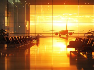 view of an airport runway from inside the terminal, with planes 