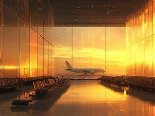 view of an airport runway from inside the terminal, with planes 