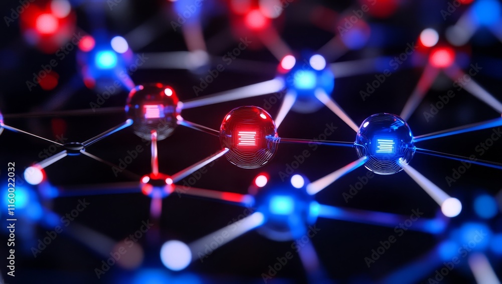 Poster abstract network of glowing spheres.