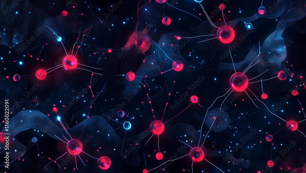 Poster Abstract network of glowing nodes and connections.