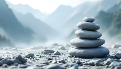 zen, stones, stacked, mist, light, rocky, surface, mountains, misty, towering, background, serene, tranquil, harmony, nature, balance, peaceful, meditative, elegant, scenic, outdoors, natural, calm,