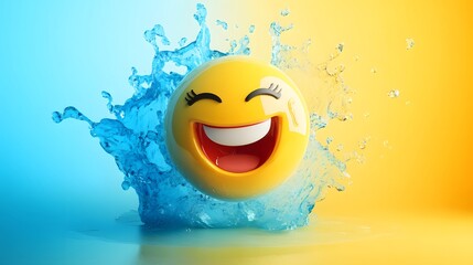 A happy face splashes into water creating a joyful scene.