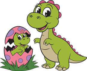 A colorful vector illustration of two cute dinosaur 