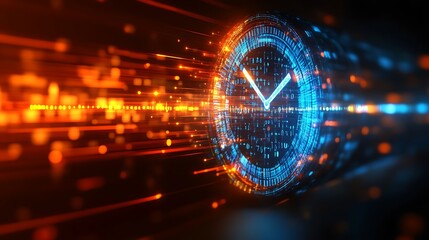 Futuristic Clock Representing Rapid Time Flow and Data