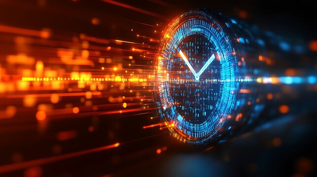 Futuristic Clock Representing Rapid Time Flow and Data
