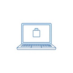 Laptop screen displaying a power off symbol, indicating shutdown or low battery.