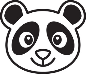A cute and minimalist black-and-white illustration of a panda's face 