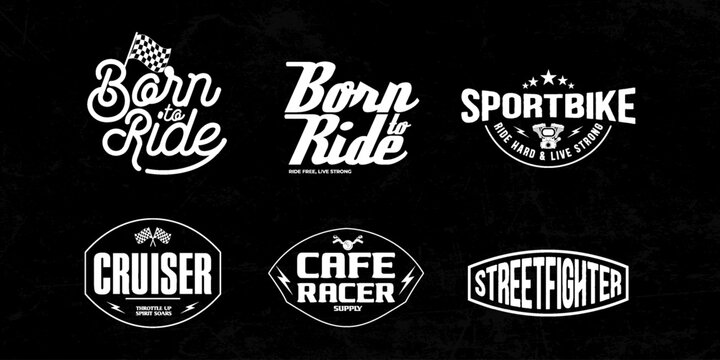 Collection of Vintage Motorcycle Logos with Retro Typography and Racing Themes