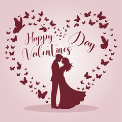 A heart with butterflies and a couple in love Background Valentines Day Vector Design