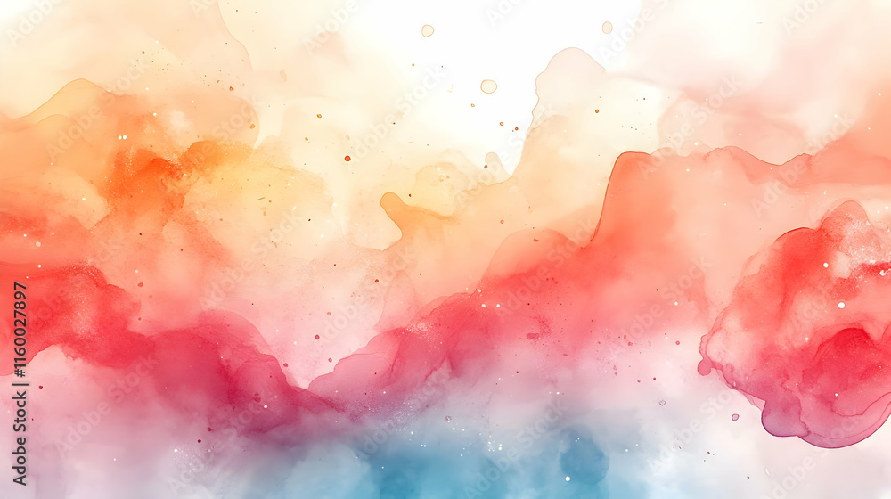 Poster abstract watercolor background with soft gradients and fluid shapes in warm and cool tones.