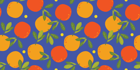 Tropical seamless pattern with citrus oranges. Fruit repeated background. Vector bright print for fabric or wallpaper.