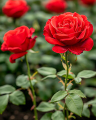 Obraz premium Blooming red roses garden nature photography outdoor close-up floral beauty