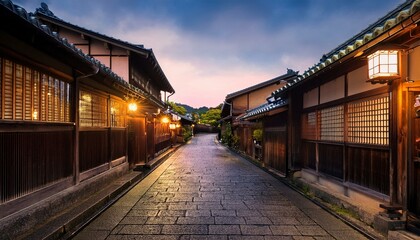 Naklejka premium 京都の伝統的な町並み: 静かな夕暮れの風景