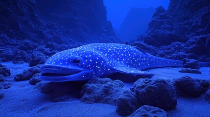 Glowing deep sea fish resting on ocean floor.