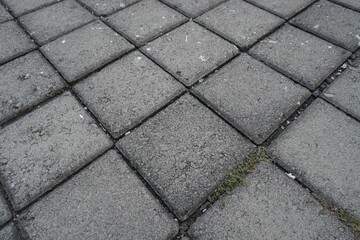 The background of the gray street paving is in the form of neatly arranged boxes