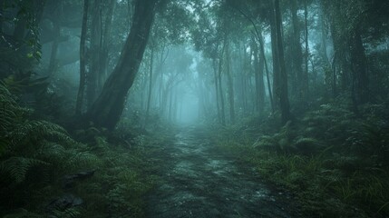 Enchanted Misty Forest Pathway - A Serene Nature Escape