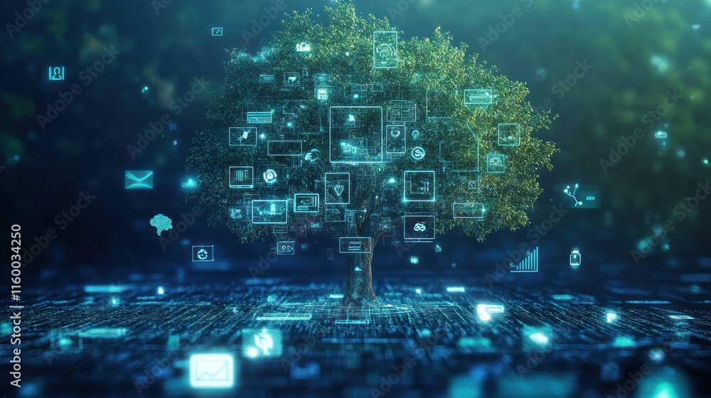 Poster digital tree of information technology growth and data network ecosystem
