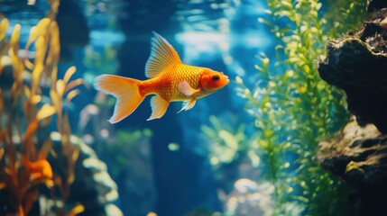 Fototapeta premium A serene home aquarium with exotic fish and aquatic plants, Aquarium tanks, aquatic plants