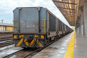 Industrial Freight Train at a Modern Station