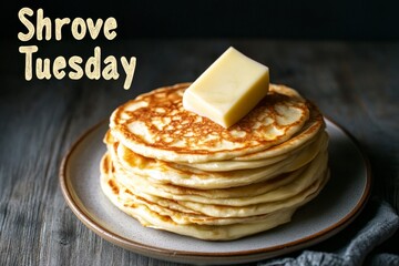 Delicious Pancakes with Butter for Shrove Tuesday on Rustic Plate - Celebrate with Traditional Breakfast Delight