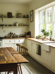 Rustic Wooden Kitchen with Farmhouse Style and Cozy Vintage Decor for Warm Ambiance : Generative AI