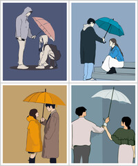 couple of people standing under an umbrella